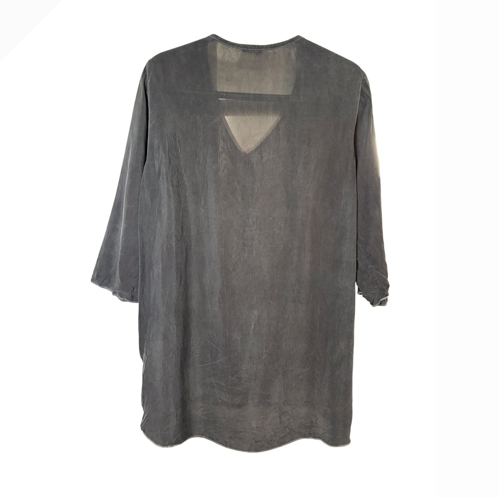 Click Grey Button Down Tunic Women Medium Cupro Rayon V-Neck