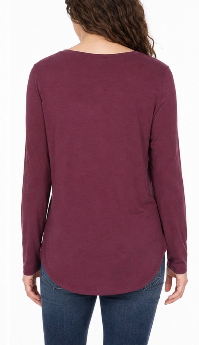 State Of Mine Long Sleeve Autumn Harvest Fall Vibes Top-Plum, Size-L