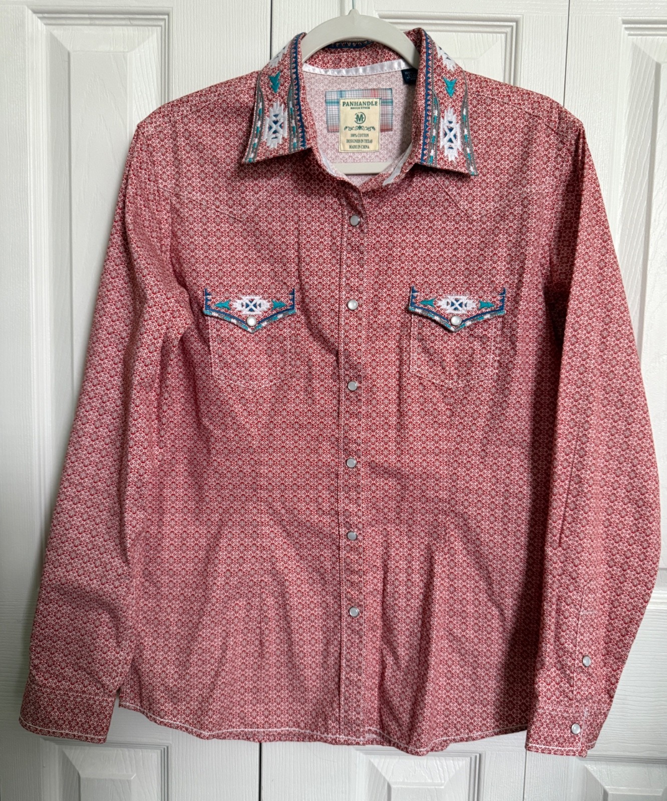 Panhandle Rough Stock Embroidered Aztec Western Shirt Pearl Snap Pocket Womens M