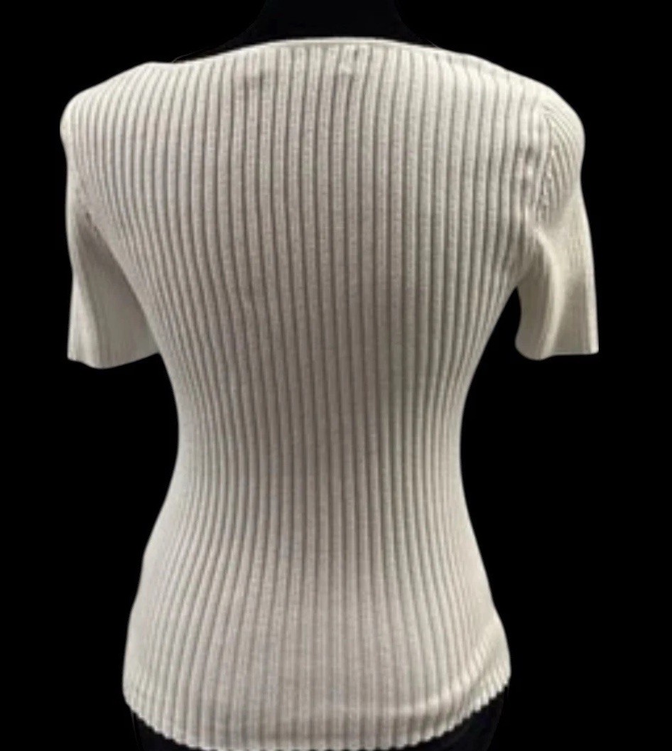 Zesica Cream Ribbed Knit Top Square Neck S Basic Stretch Beige Ivory Bodycon