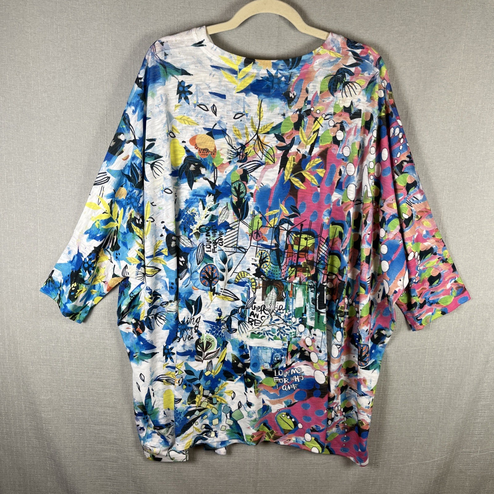 Inoah Womens One Size Large XL 1X 2X Abstract Boho Artsy Tunic Top Oversized NEW