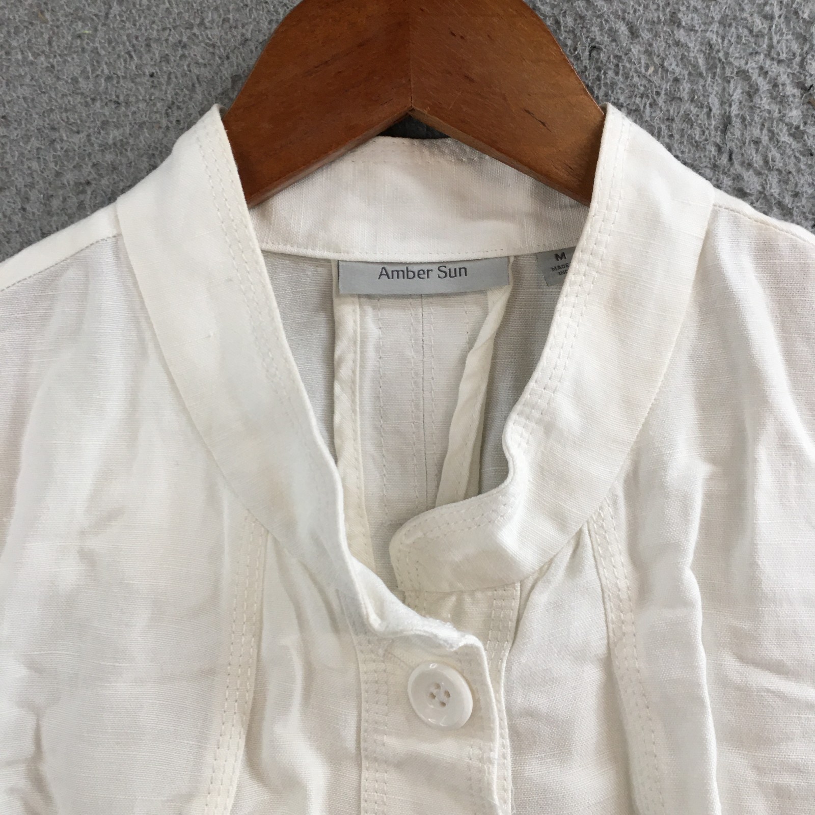 Amber Sun Jacket Womens M Safari Utility Flap Pocket Linen Dry Clean Off White