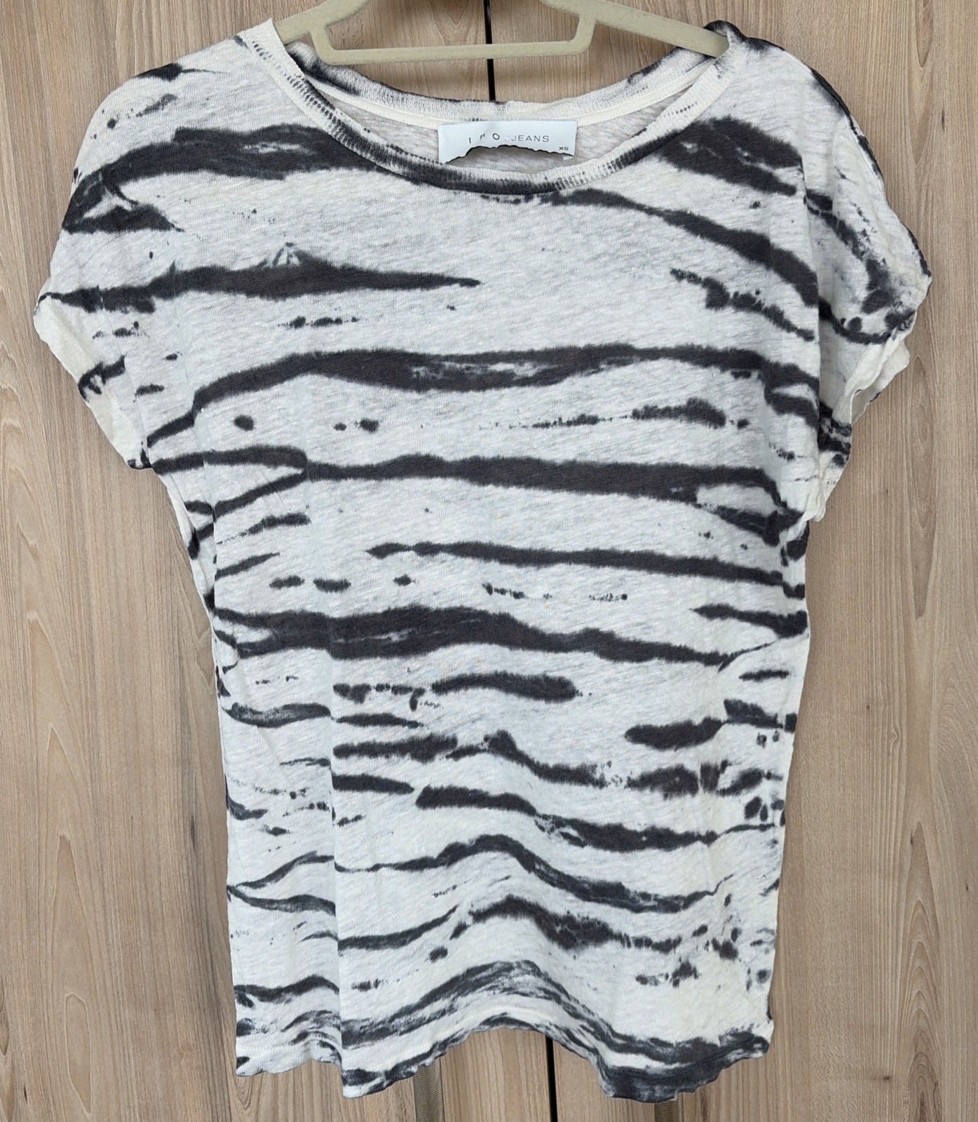 IRO Jeans Womens XS Tie Dye Linen Slub Knit Tee Gray Ivory Designer Top