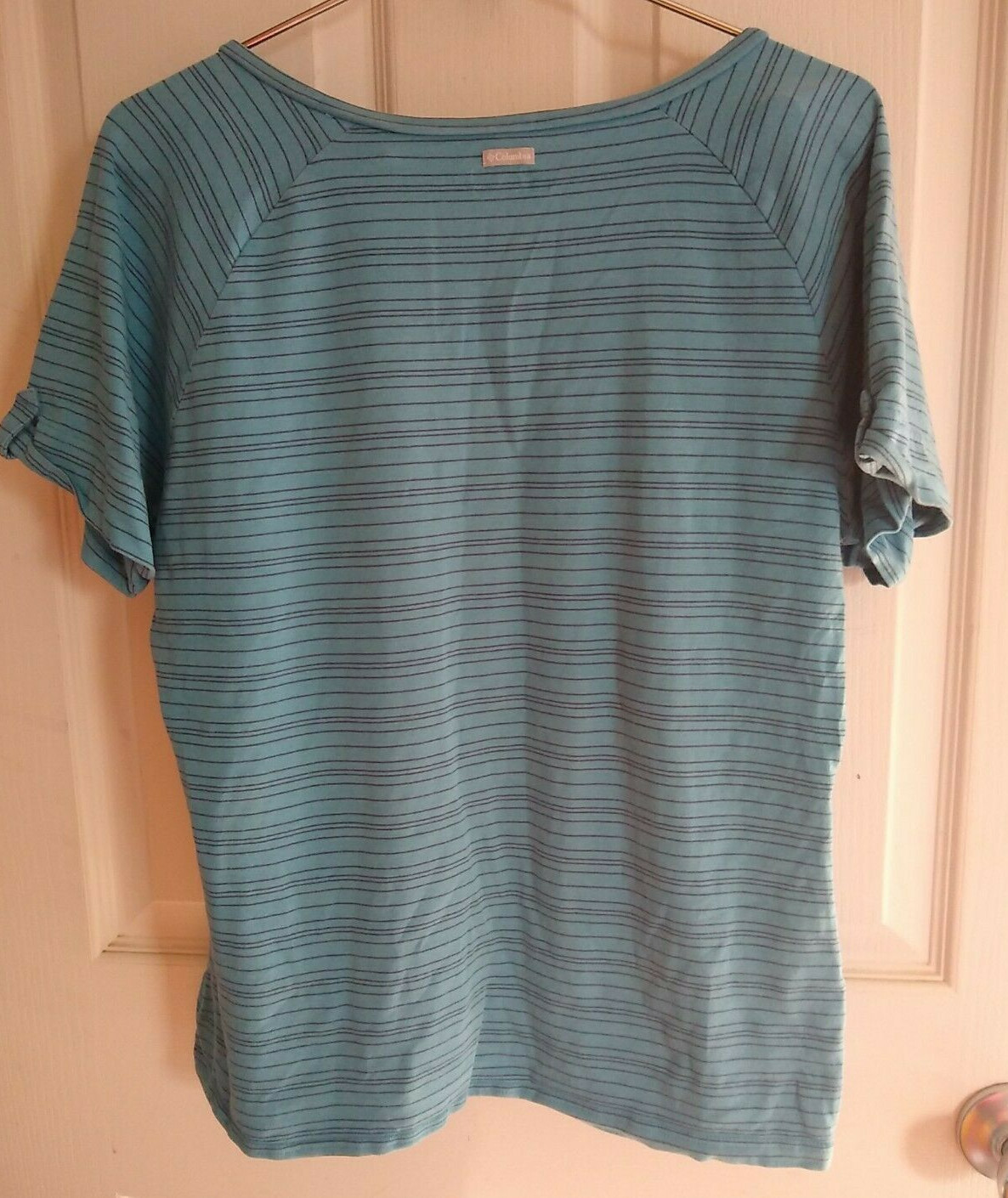 Columbia Basic T-Shirt Large Turquoise Striped Cotton/Elastane Blend