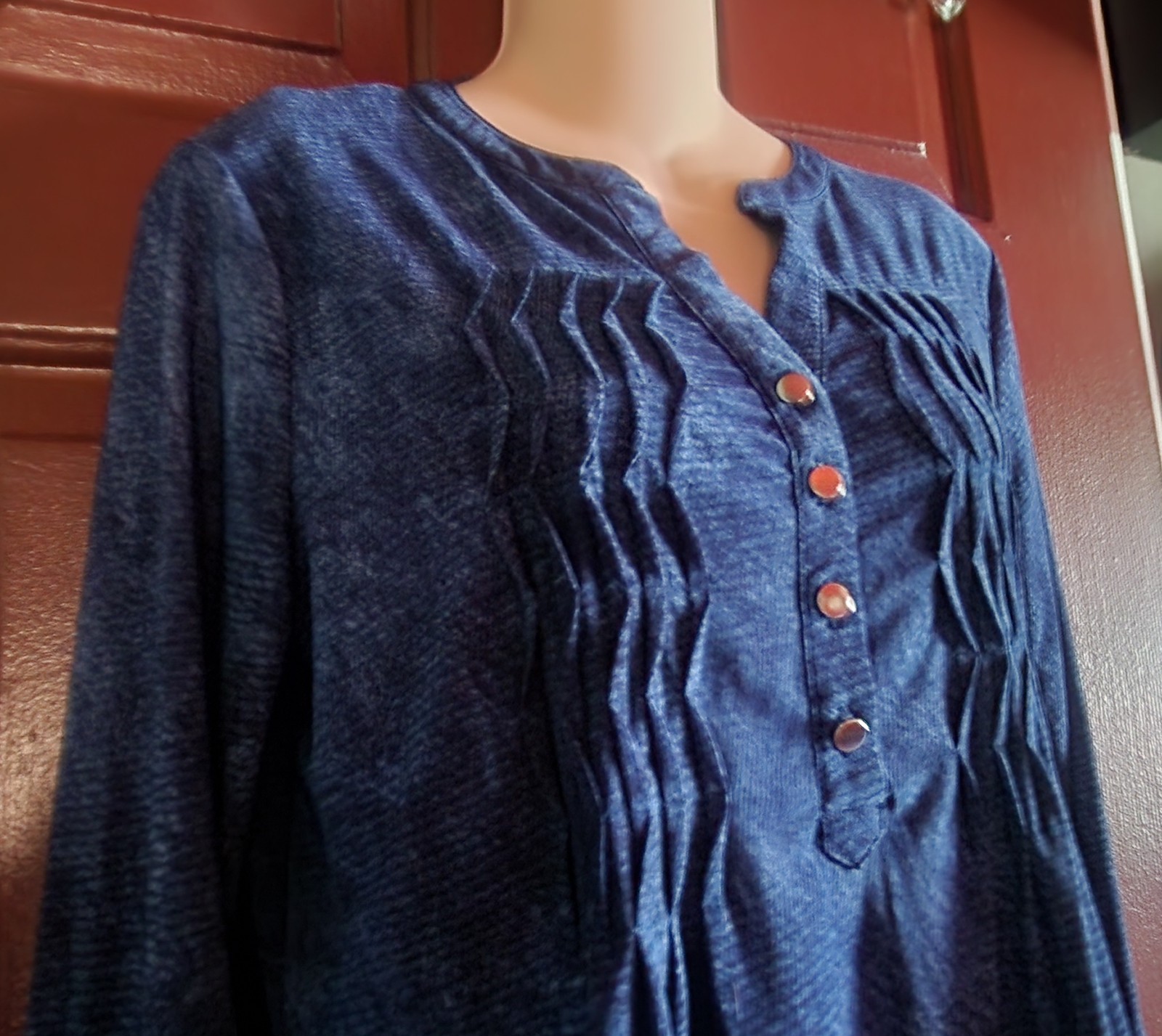 Cocomo Stretch Women’s Tunic Top Pintuck Pleats Roll Tab Sleeves Sz PM