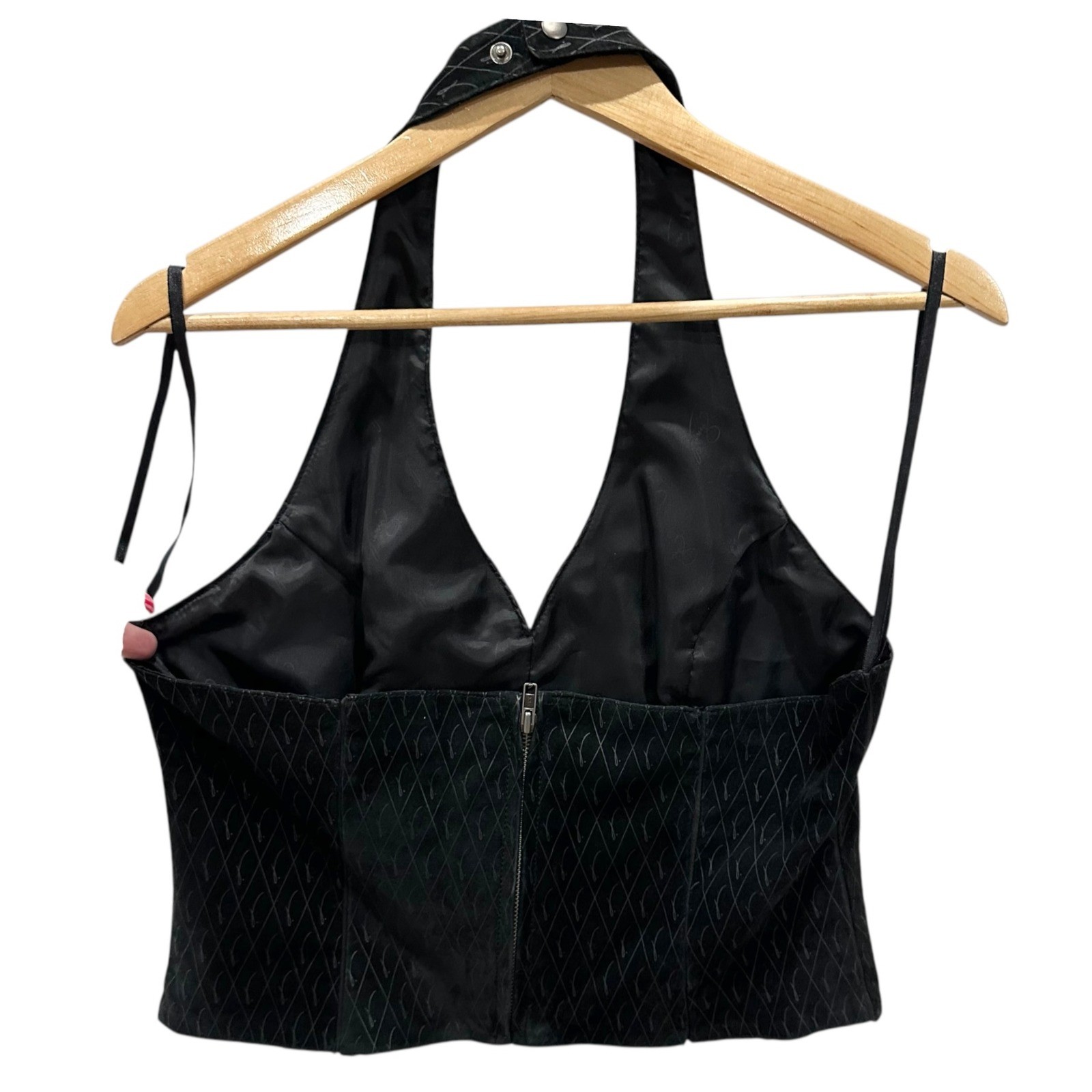 Venus Williams Wilsons Leather Black Suede Etched Halter Top XL Y2K Zipper Back