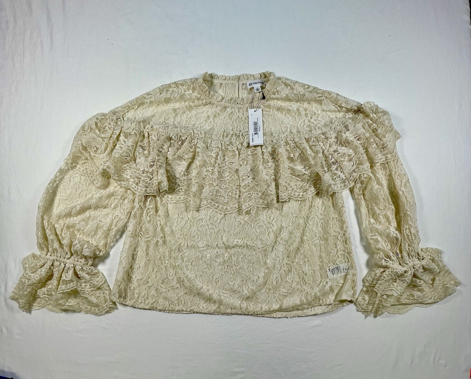 NWT The Drop Womens Miriam Ruffle Yoke Blouse Antique Ivory Medium Lace Coquette