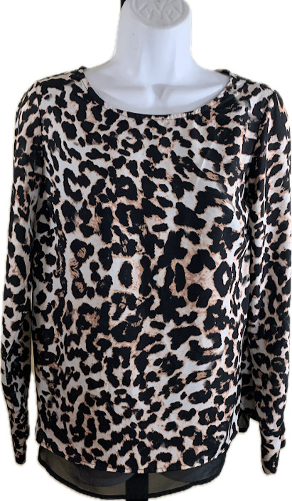 The Limited Leopard Print Sheer Layered Long Sleeve Blouse Top Boho Y2K S NWOT