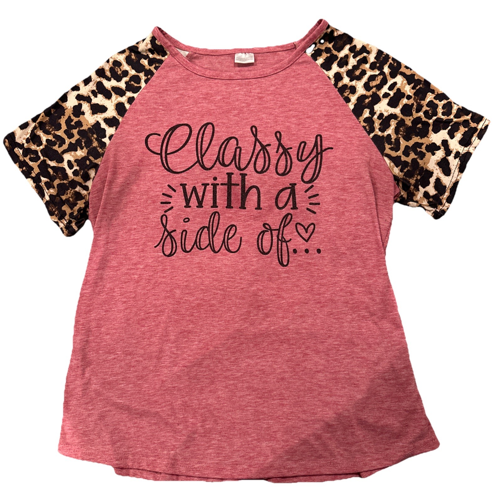 Classy With a Side of… Women’s Leopard Heather Red Short Sleeve Shirt Size L
