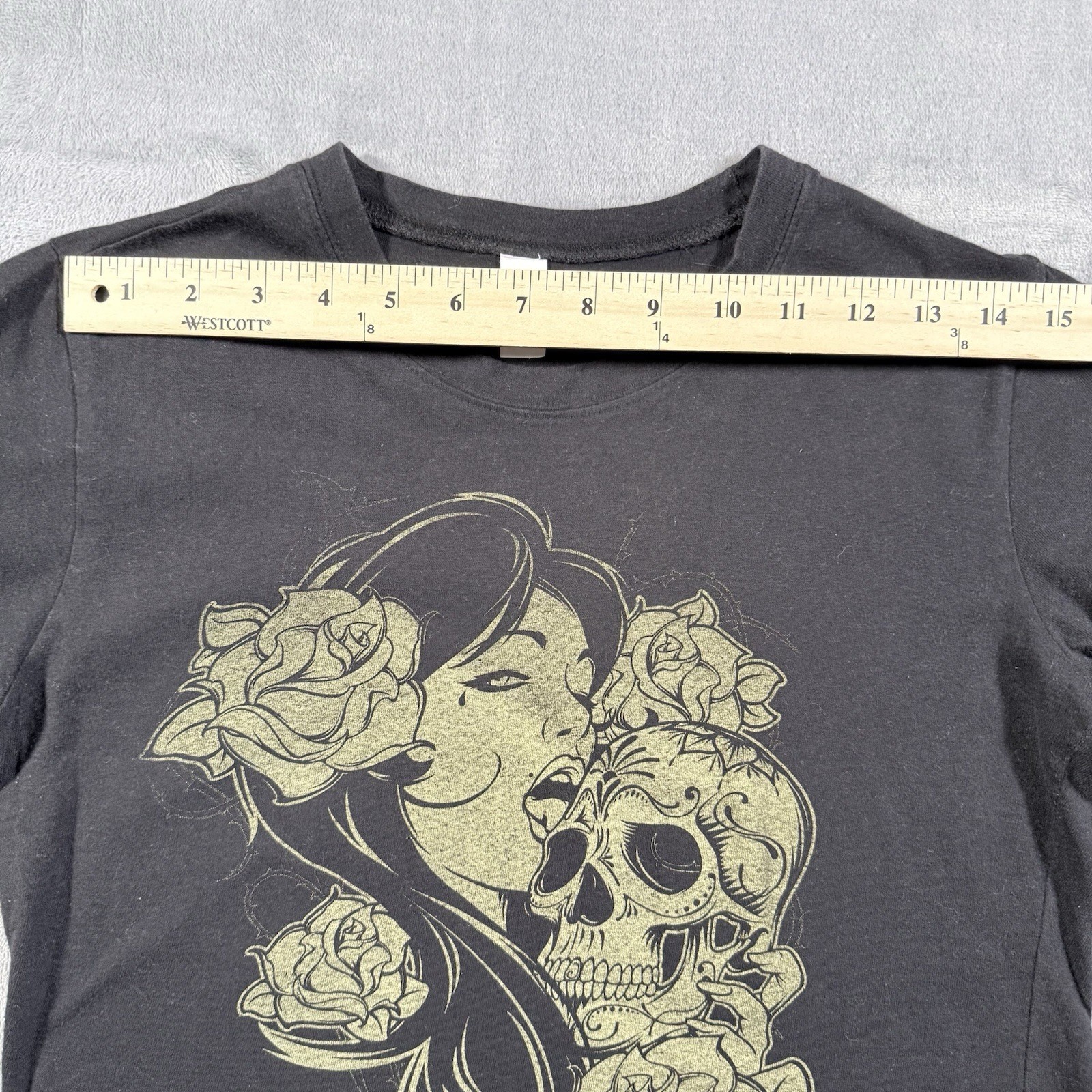 The Civilian Press Women M Tattoo Shirt Chicana Skull Roses Goth Edgy Rockabilly