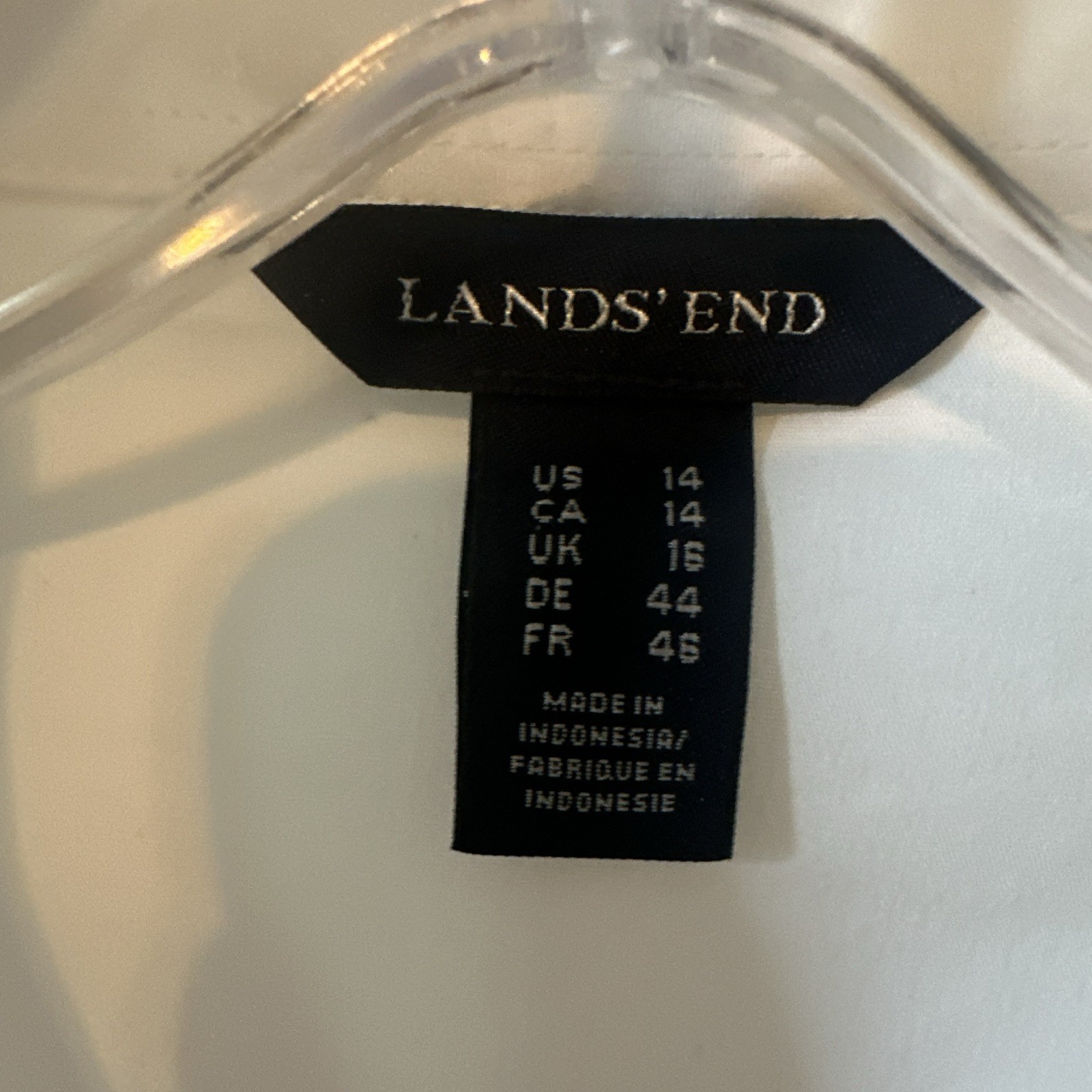 Lands’ End Womens 14 White Solid Collared Long Sleeve Button-Up Woven Shirt