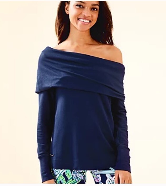 Lilly Pulitzer Belinda One-Shoulder Jersey Pullover True Navy Blue Sz SMALL