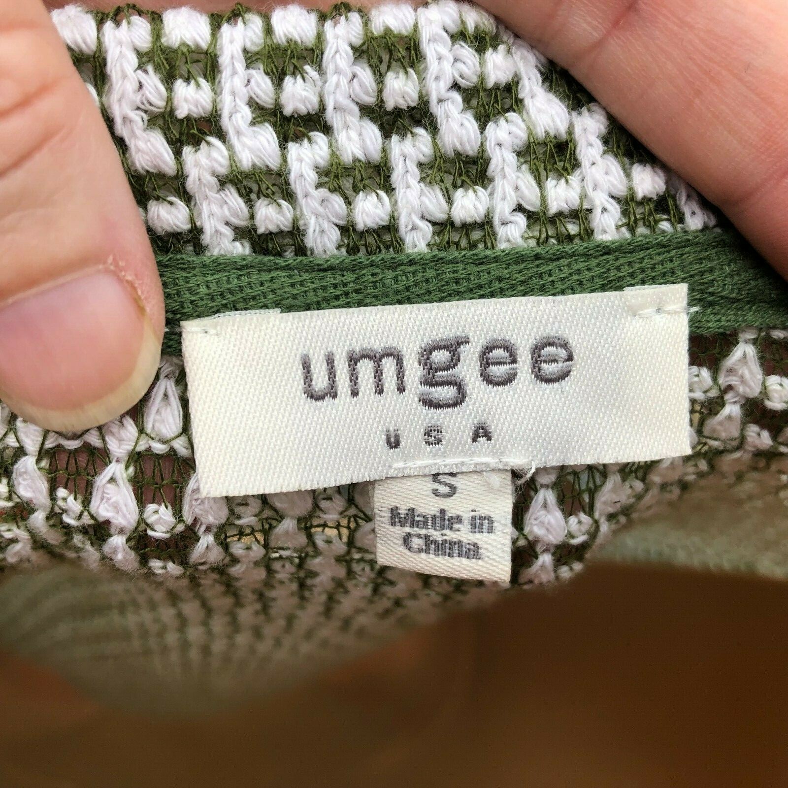 Umgee Tunic Top Raw Edges Cotton Blend 3/4 Sleeves Green/White NWOT Women’s S
