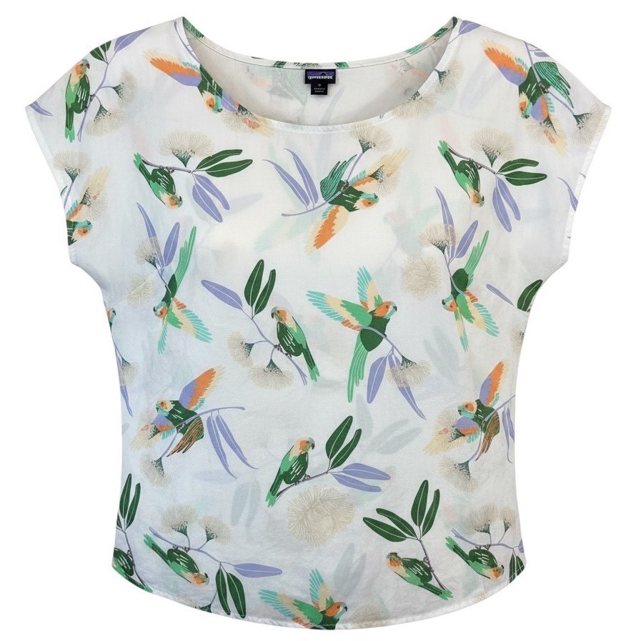 Bird Print Blouse Patagonia XS Tropical Nature Outdoor Travel