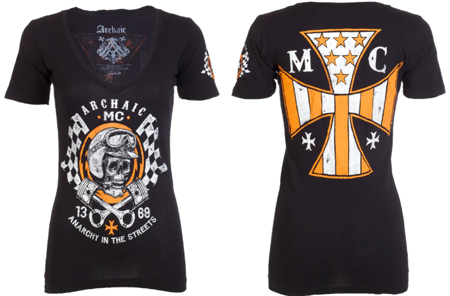 Archaic by Affliction Women’s T-shirt Hot Piston Biker Tattoo