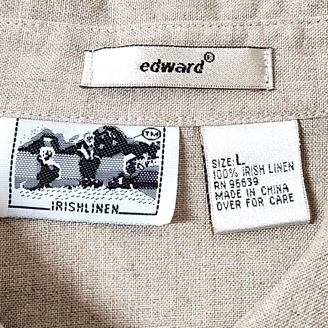 Edward Linen Popover Tunic Shirt Womens L Natural Beige 100% Irish Linen Blouse