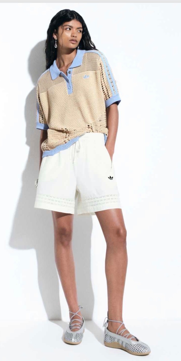 Adidas Originals x ASOS polo top in beige crochet