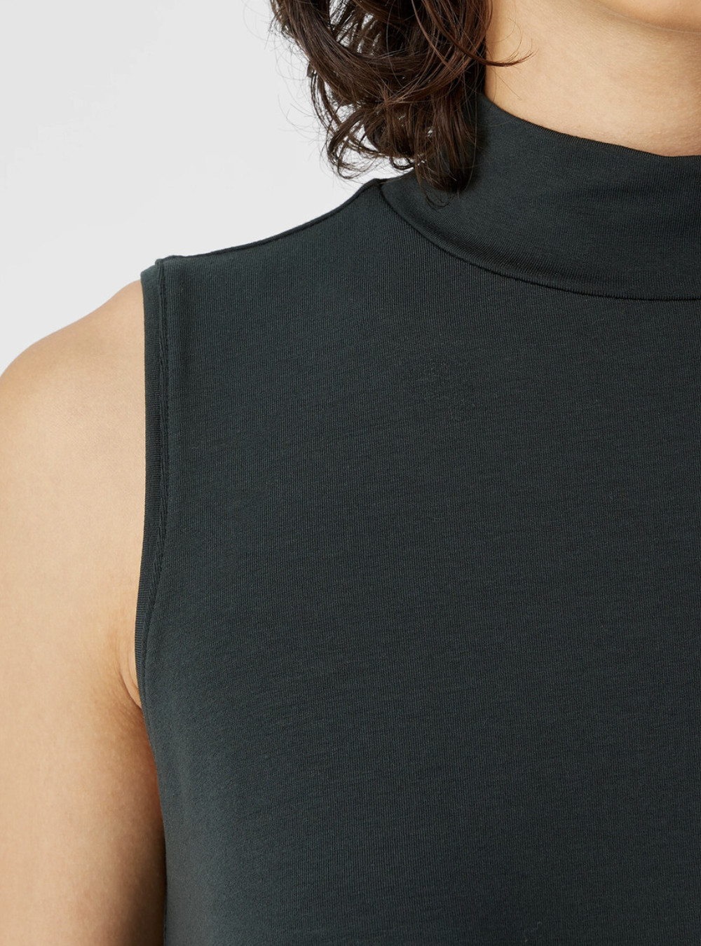 Eileen Fisher Ivy Green Long Length Fine Jersey Mock Neck Tank Sz L
