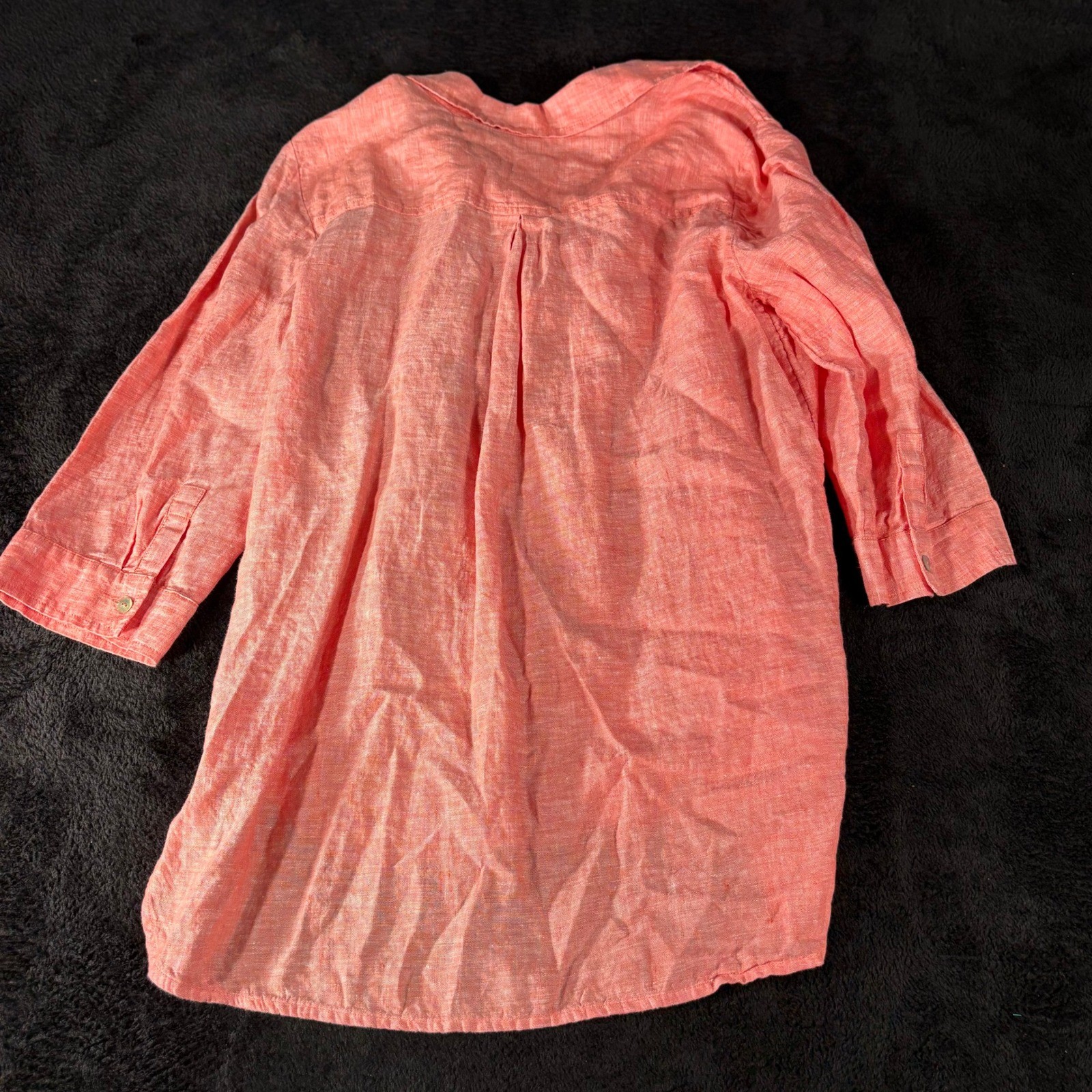 Chicos Women’s Size 1 Linen Top Salmon Coral 3/4 Sleeve Button Down Tunic