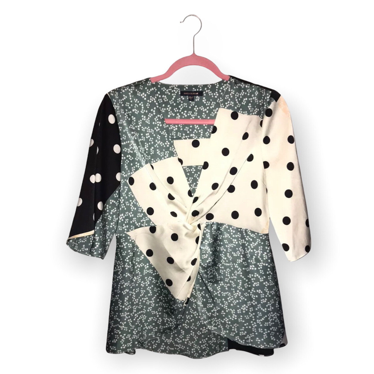 Skies Are Blue Patchwork Floral Polka Dot Top Blouse Size Small