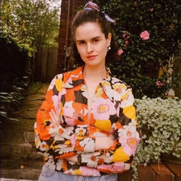 Rixo London Daria Deep V-Neck Floral Blouse In Multi Women’s Size US 4