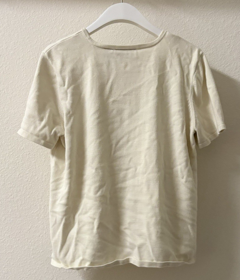 Vintage 90s First Issue Cream White Short Sleeve Knit Embroider Florals Women’s