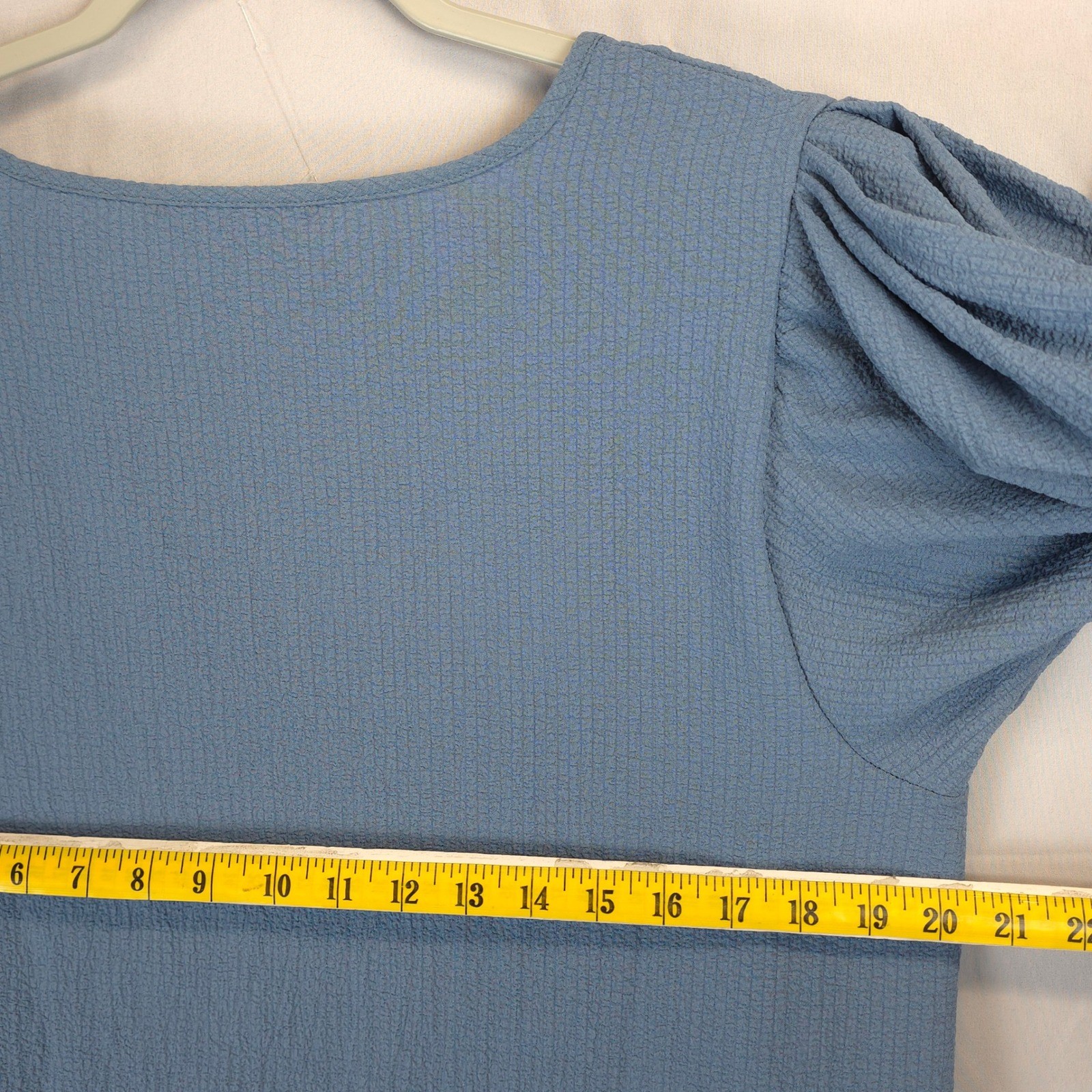 ZAC & RACHEL Blue Textured Puff Sleeve Tie Cuff Blouse Women L Workwear Chic