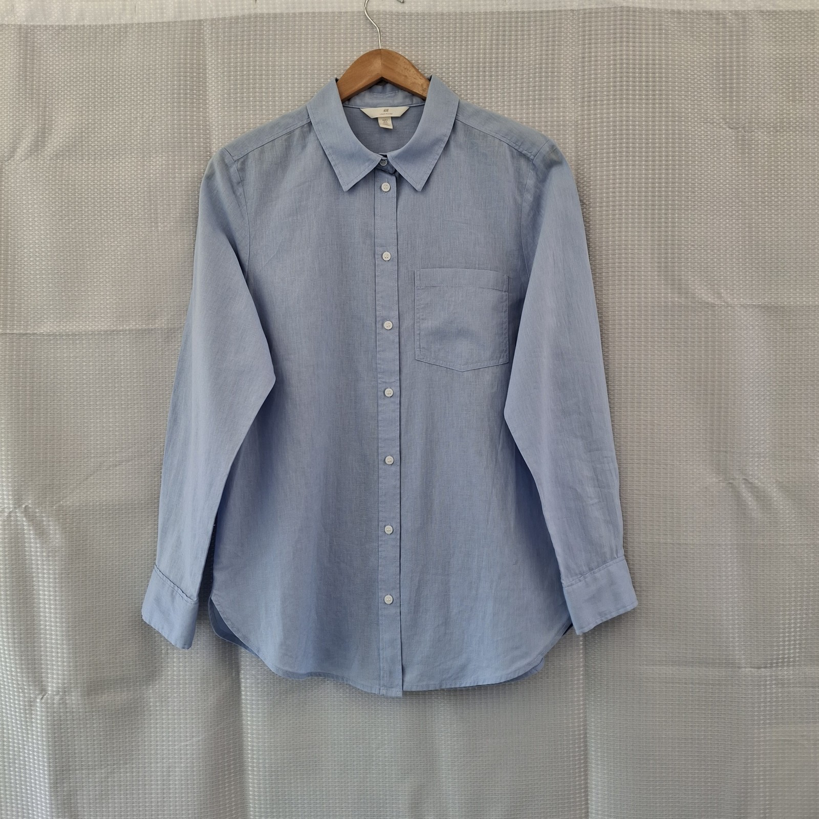 H&M Top Small Pale Blue Linen Cotton Blend Shirt Blouse Worn Once