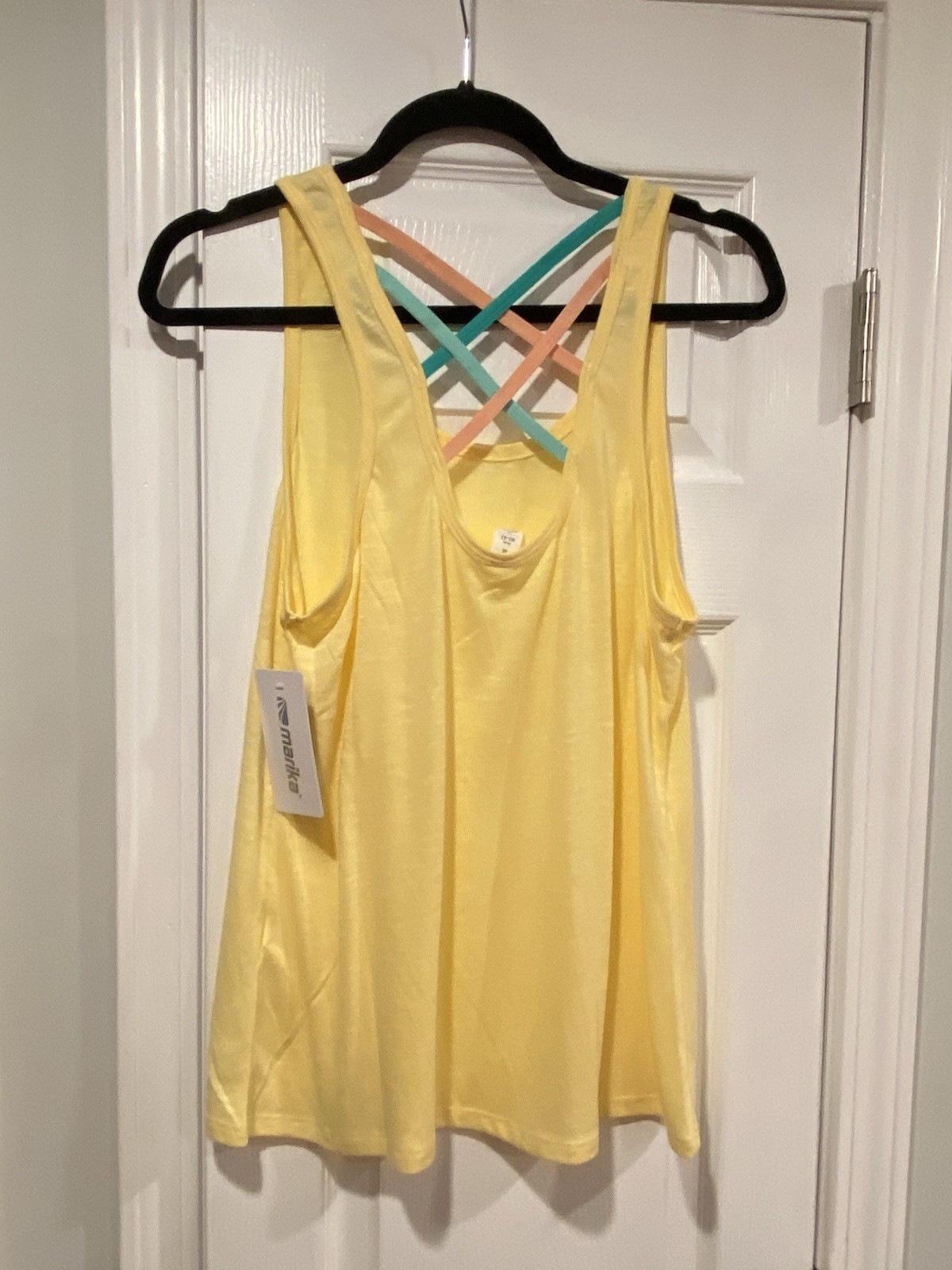 NWT Marika Size M Yellow Criss Cross Open Back Strap Scoop Neck Tank Top