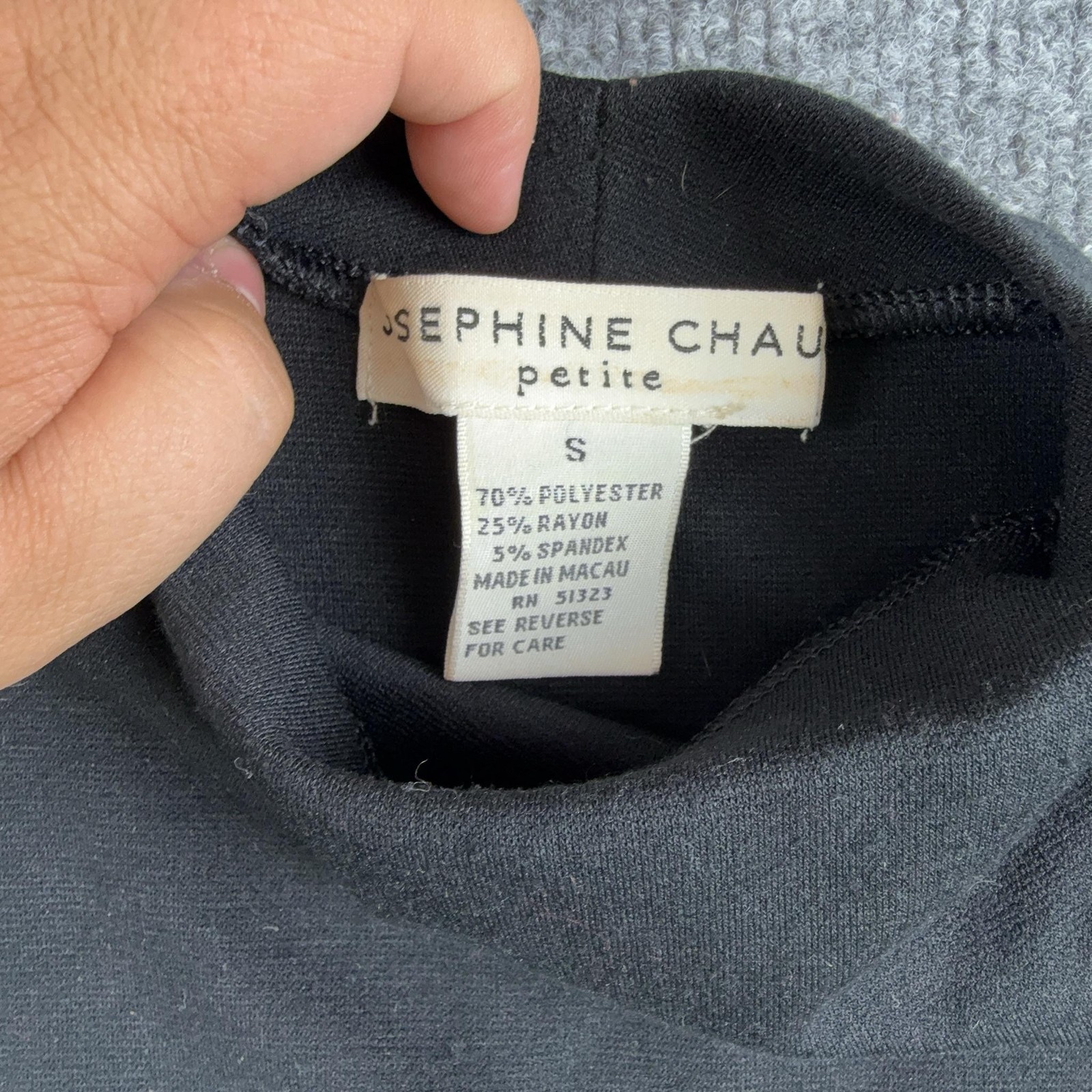 Josephine Chaus Shirt Womens Petite Small Black Mock Neck 3/4 Sleeve Basic Top