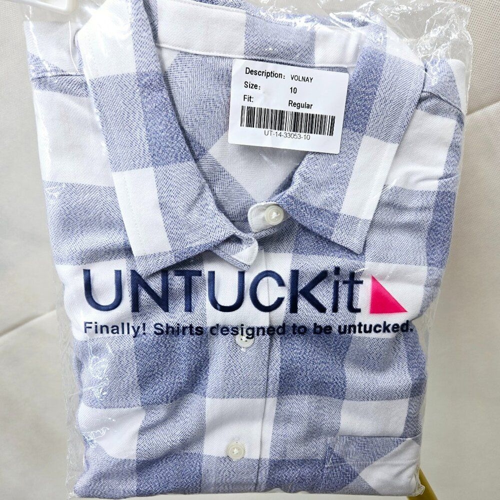 NWT UNTUCKit VOLNAY BLUE WHITE BUFFALO CHECK 60% COTTON 40% TENCEL SHIRT SIZE 2