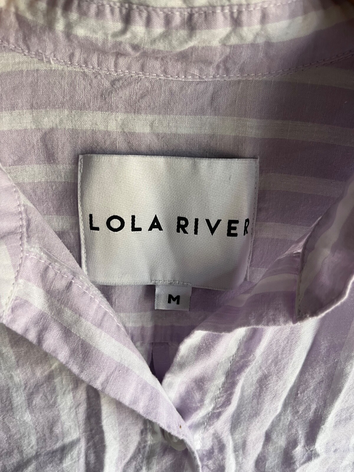 LOLA RIVER Anthropolgie Button Up Women’s M Striped Lavender Linen Blend Boho