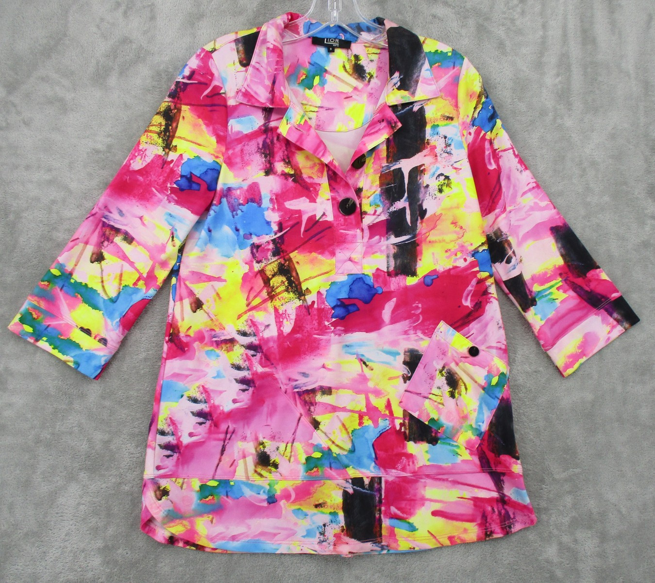 Lior Paris Blouse Womens Small Tunic Abstract Wearable Art Artsy Button Bohemian