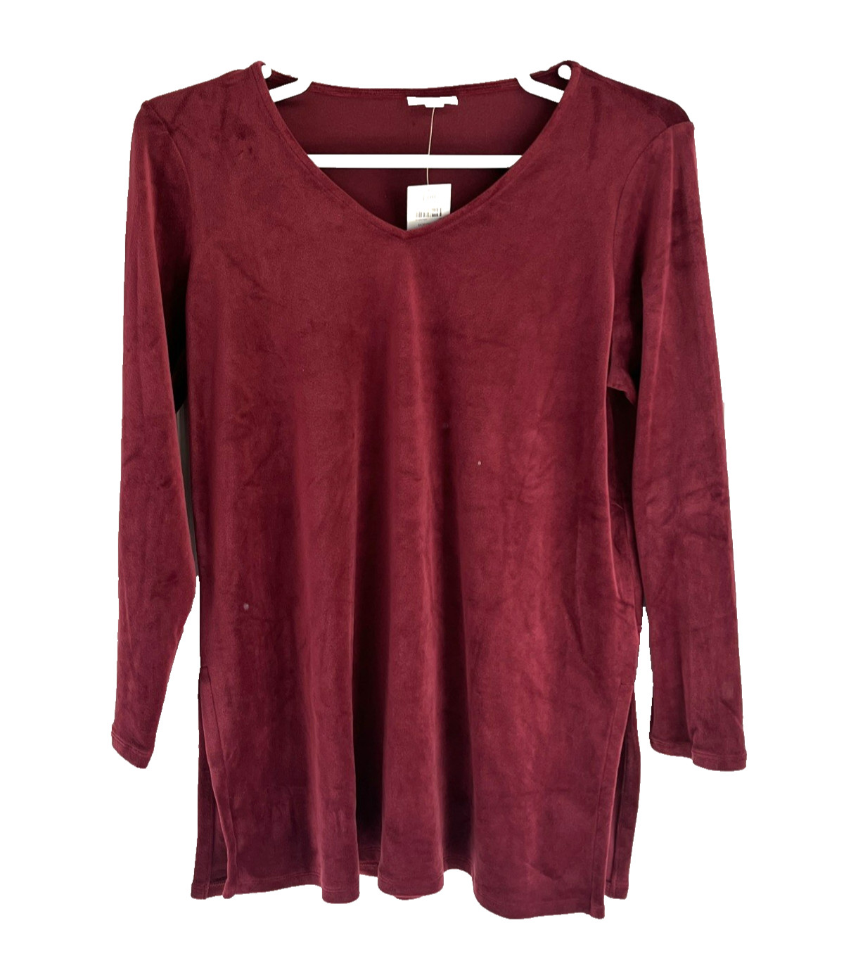 J.Jill Pure Jill Tunic Top Women’s Large Petite Burgandy Velour Long Sleeve