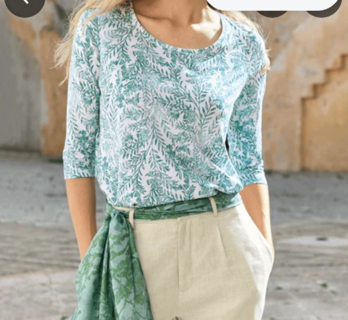Peruvian Connection 3/4 Sleeve Green Geometric Top Women’s XS Pima Cotton Peru