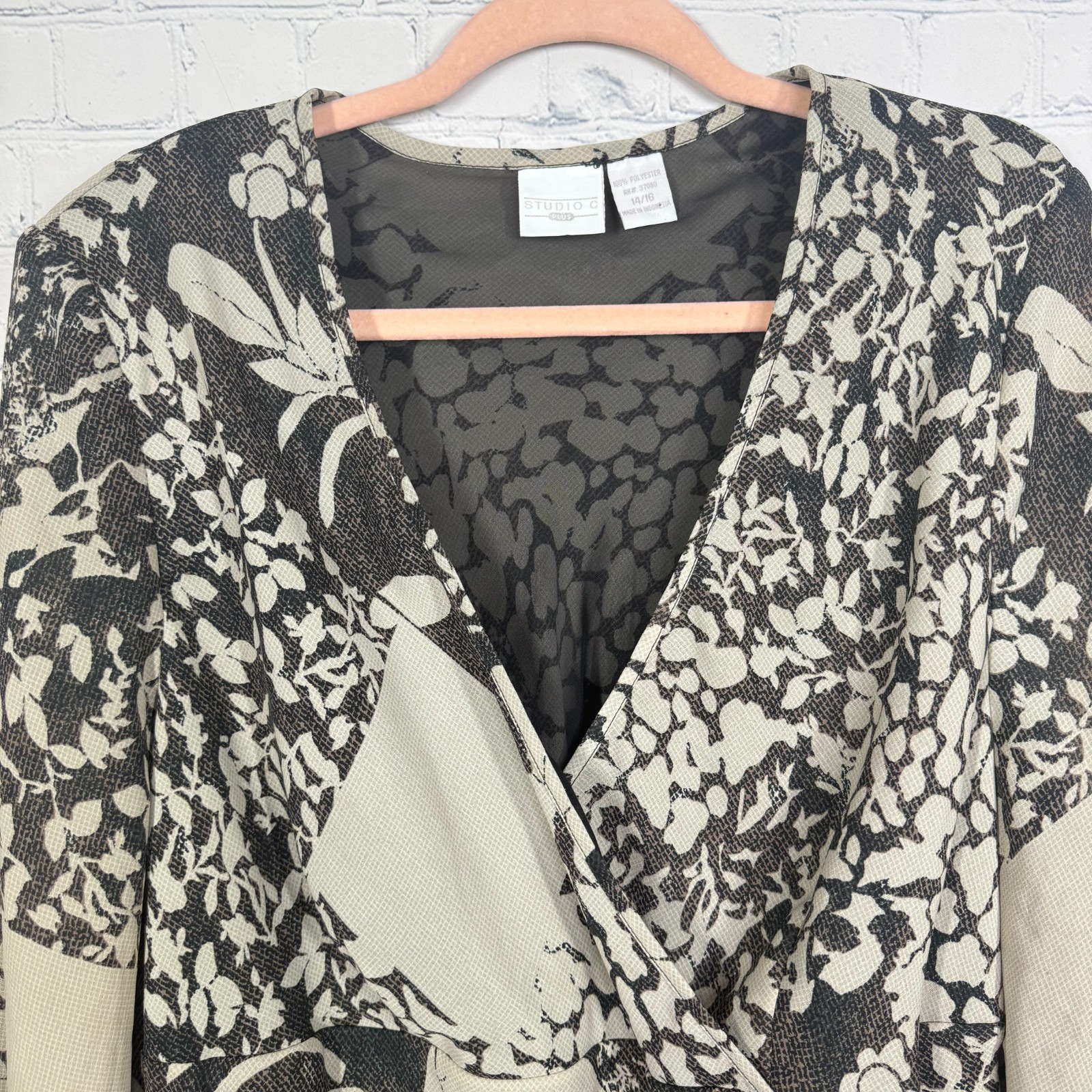 Y2K Romantic Faux Wrap Tunic Women Size 16 Patchwork Sheer Boho Wing Sleeve Top