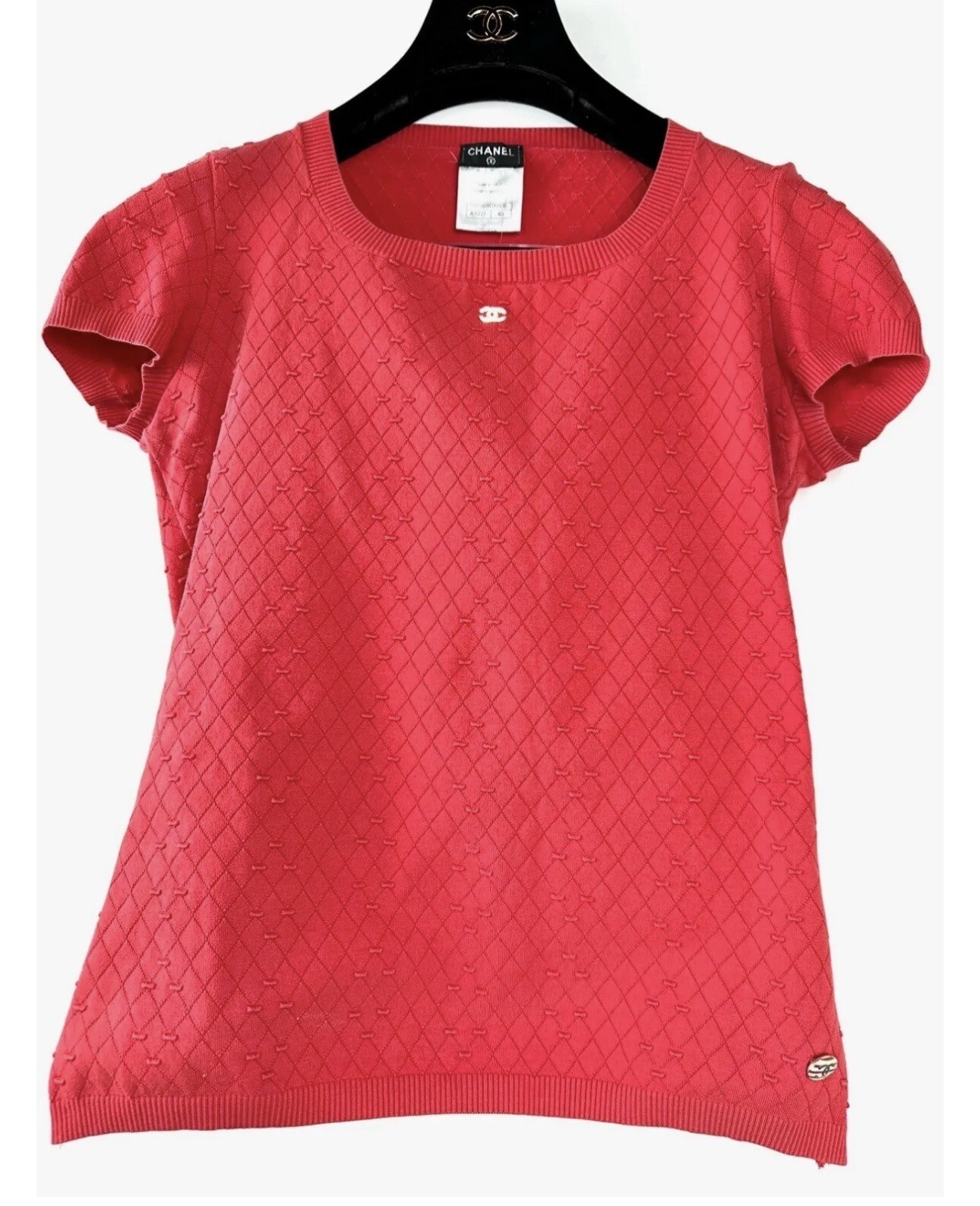 3K Chanel 2014 Barbie Red Sweater Top 36 38 40 4 6 8 T-Shirt White CC Logo S M