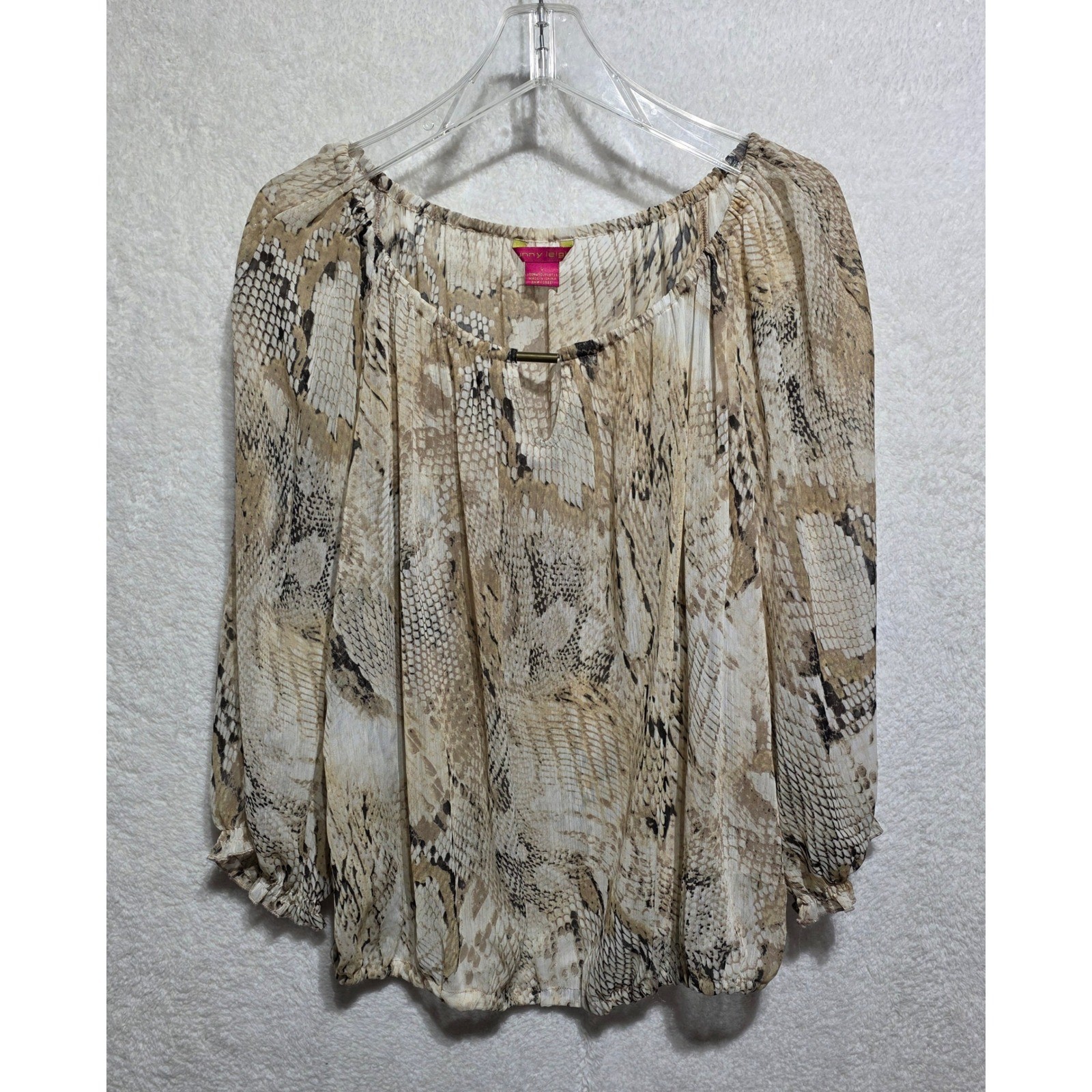 Sunny Leigh Women’s Snakeskin Print Long Sleeve Boho Blouse Top Size L