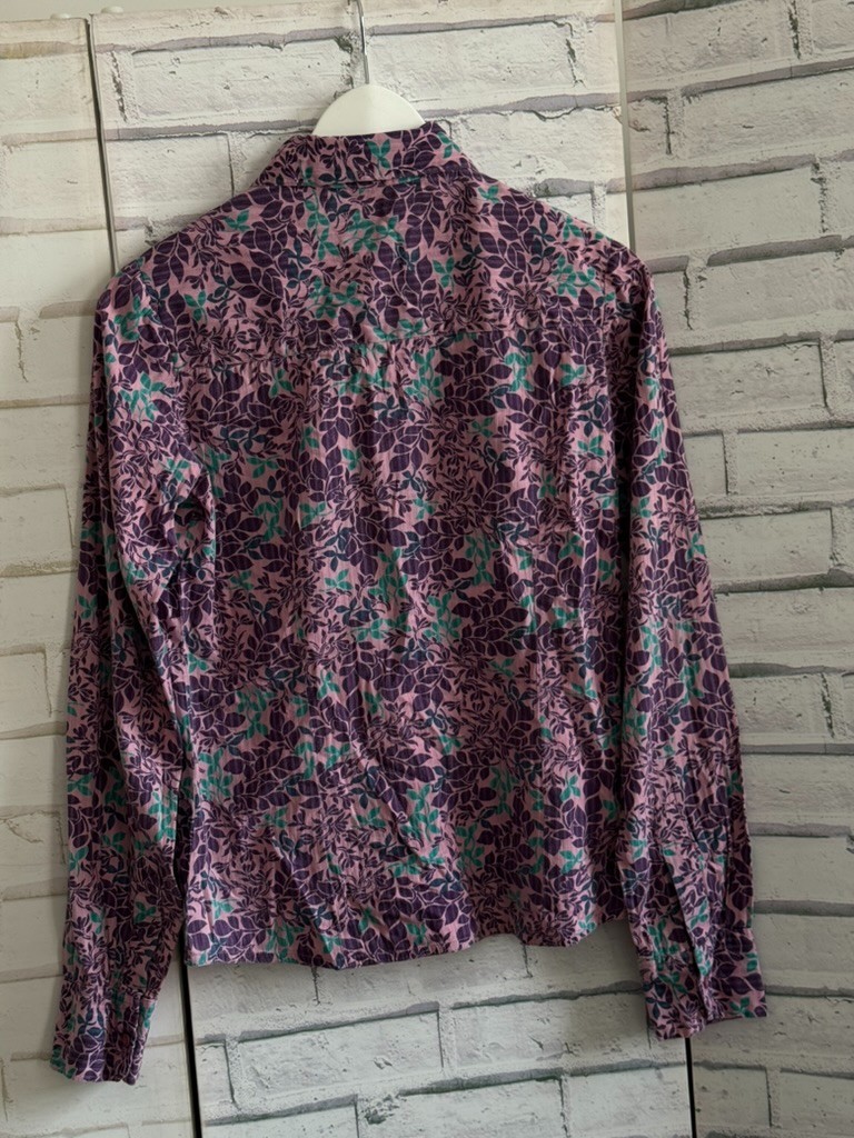 Fat Face Shirt Pink Purple Green Floral Leaf Boho Cottage Size 10 Long Sleeve