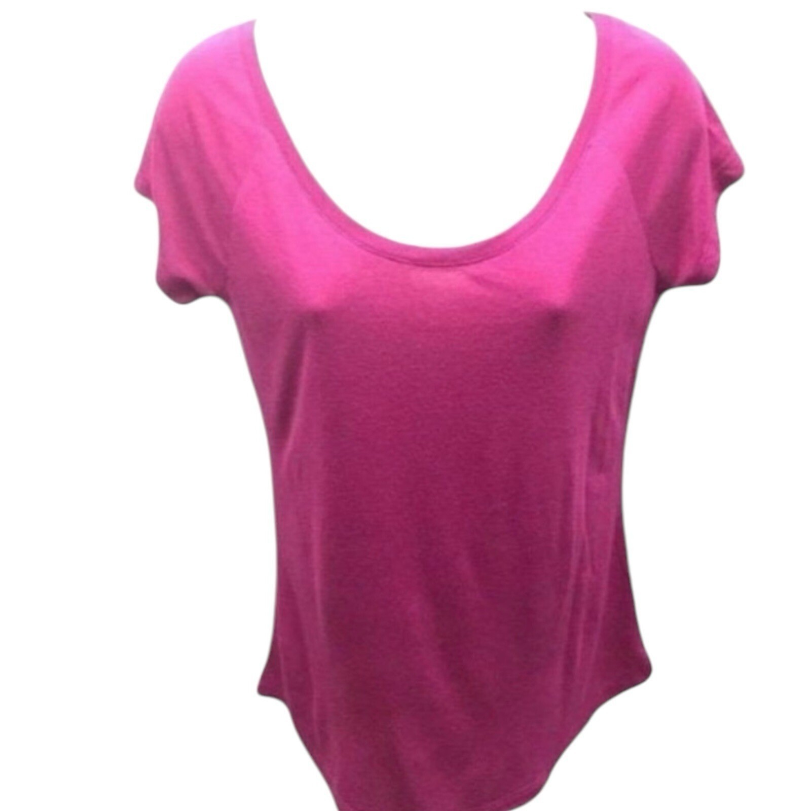 Old Navy Fuchsia Pink Scoop Neck Tee Small Linen Blend Slub Short Sleeve New
