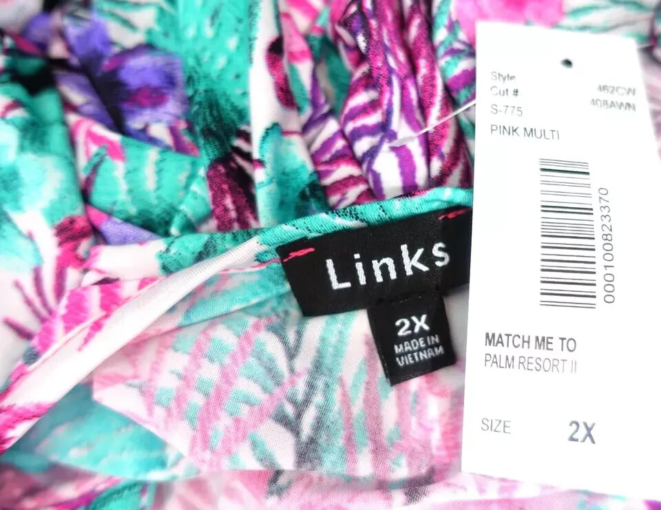 Links Women Plus Size 1x 2x 3x Pink Purple Green Floral Tunic Top Blouse Shirt