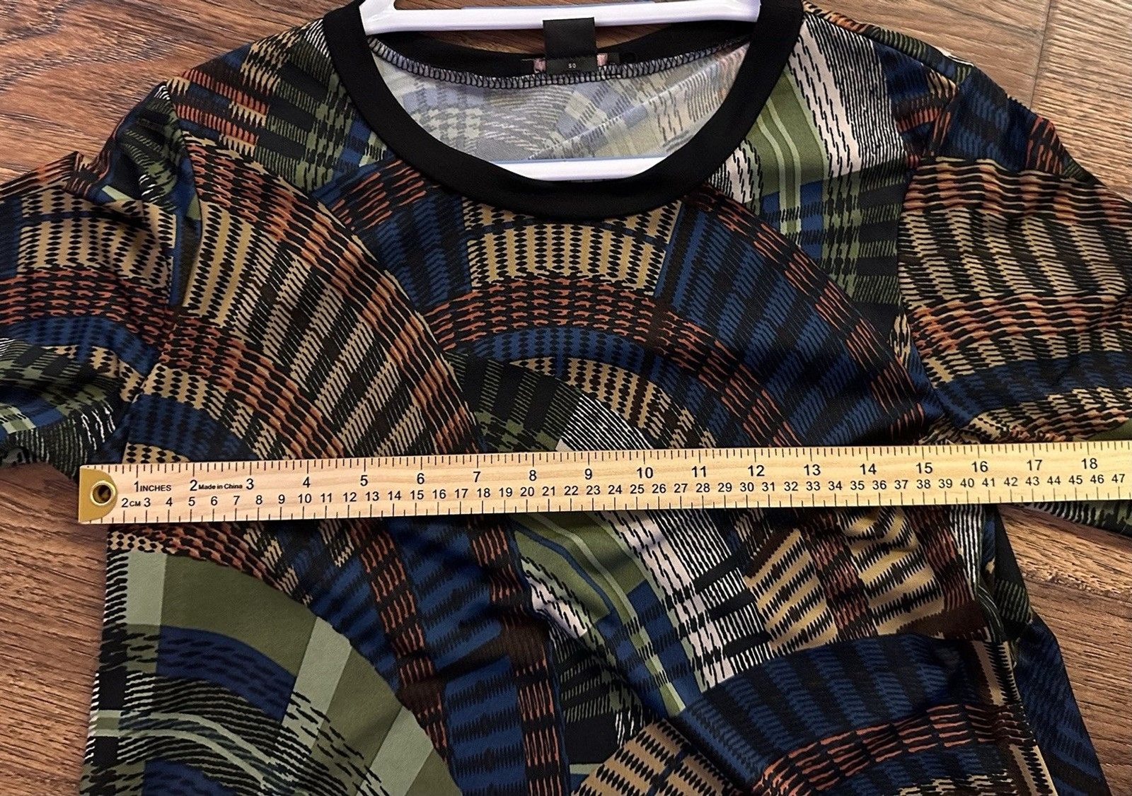 Sunny Taylor Petite PM Abstract Print Top Sheer Hem Made in USA Chiffon Hem