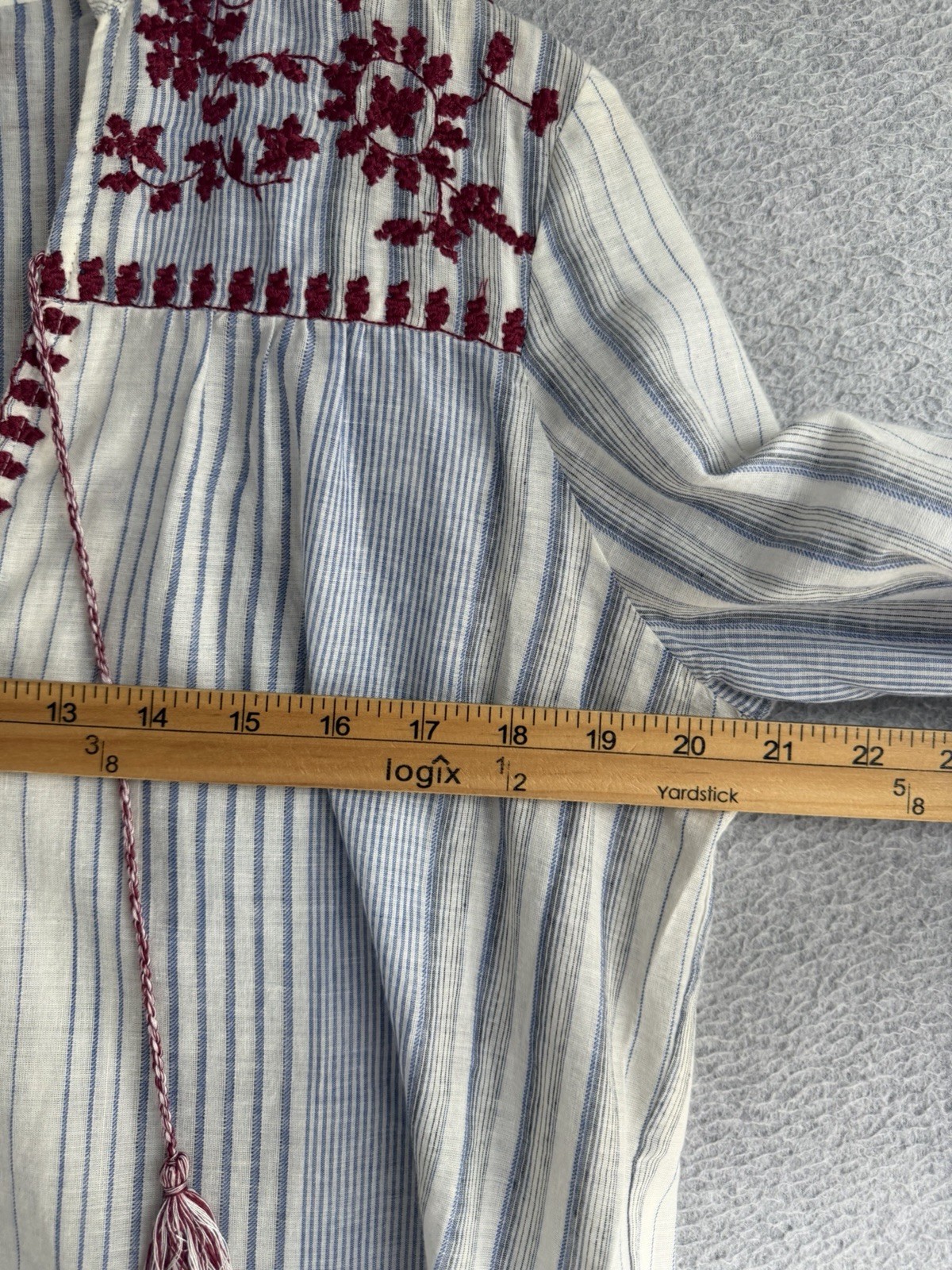 By Together Top Medium Striped Floral Embroidered Boho Cottagecore Beach Coastal