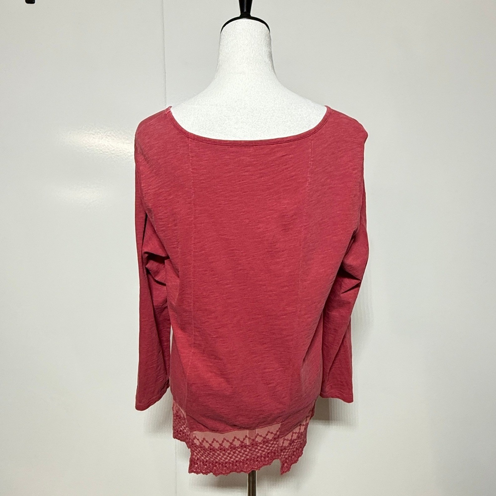 Soft Surroundings Top Womens Large Petite Red Long Sleeves Lace Trim Tunic