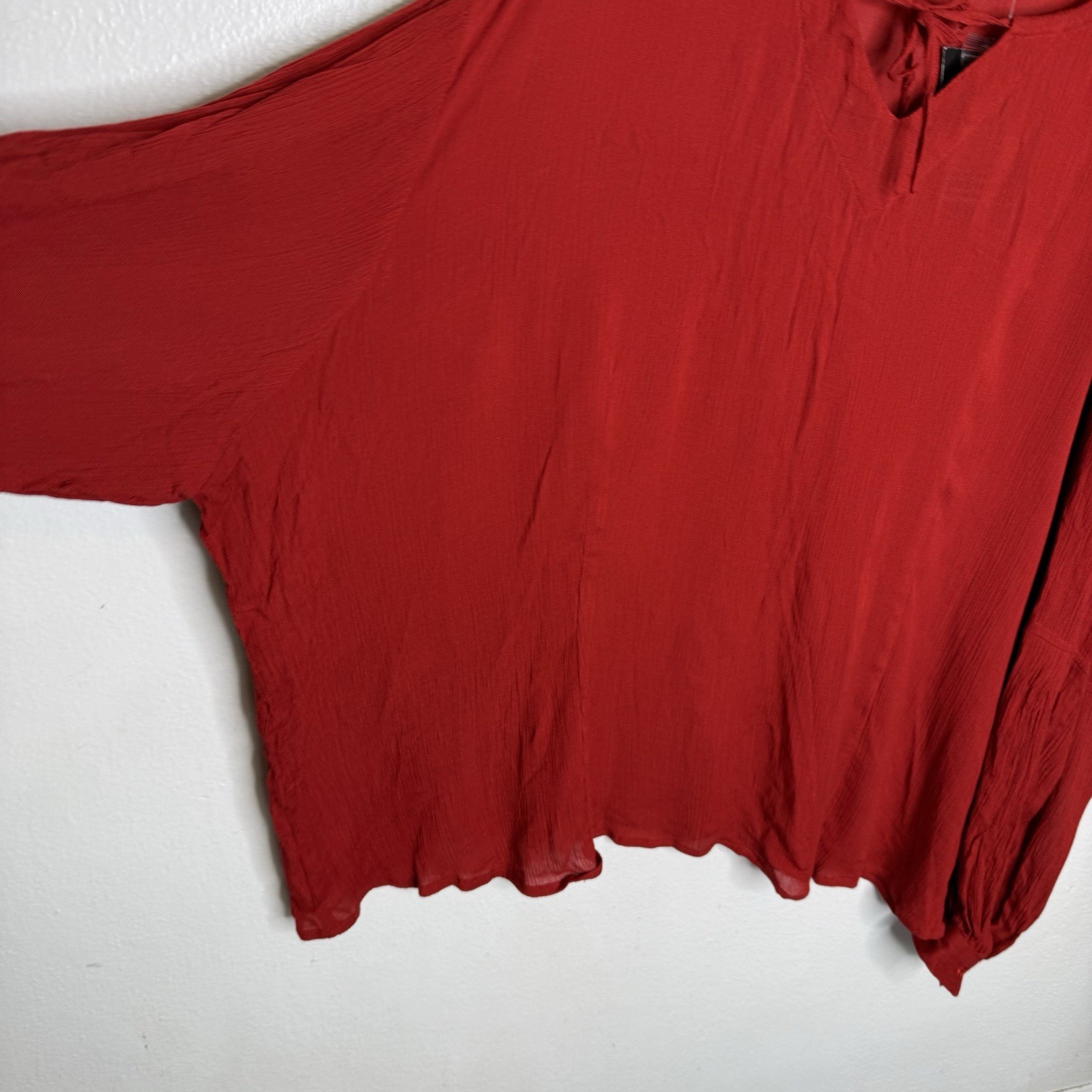 Newport News Jeanology Red Renaissance Boho Blouse Rayon Boho Womens 26W