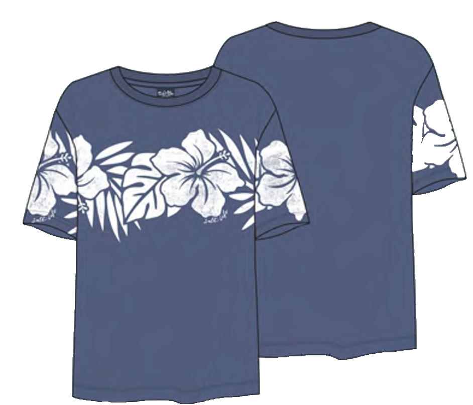 New Salt Life Flower Print Oversize Crew Tee Navy Adult Small Live Salty NWT