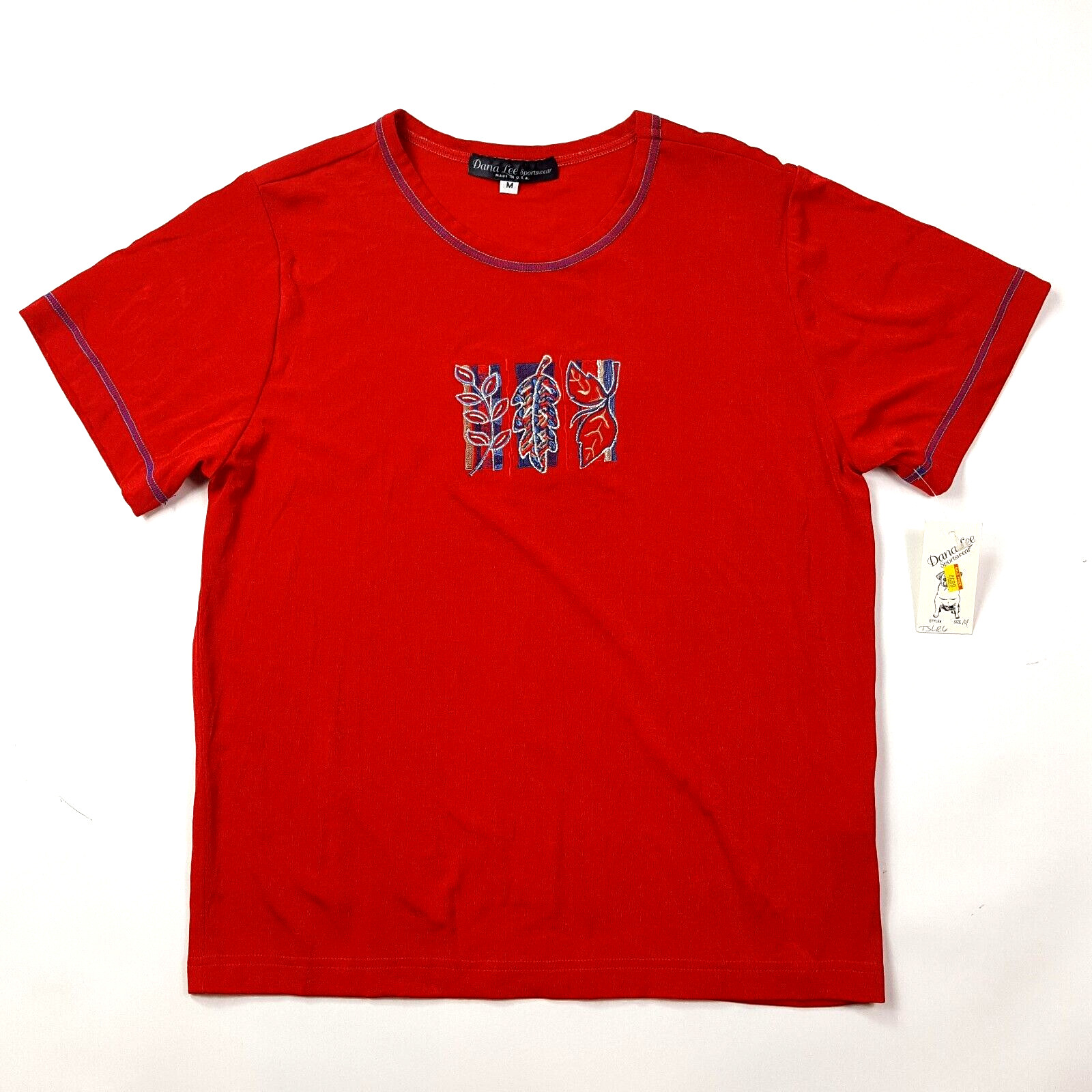 Vintage Fall Leaf Nature Women’s Medium Red Short Sleeve T Shirt Top USA