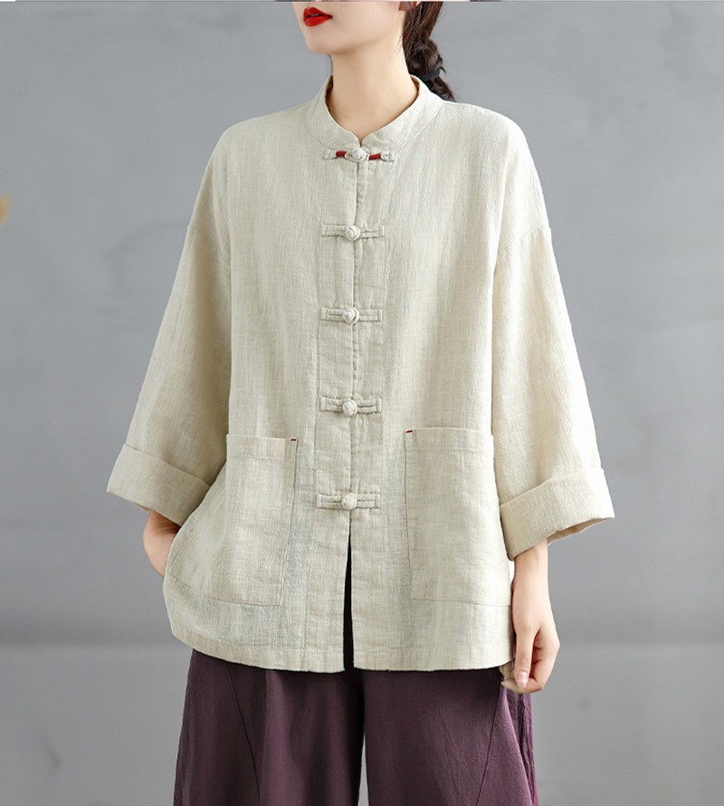Chinese Style Womens Casual Shirts Tops Long Sleeve Autumn Loose Blouse Retro