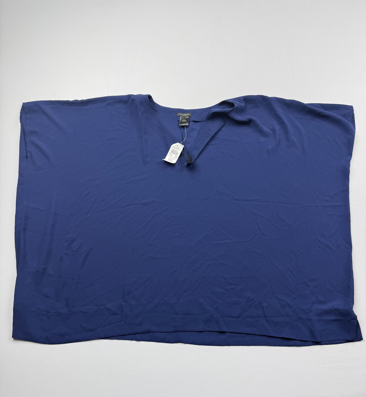 Ann Taylor Factory Blouse Womens M/L Blue V Neck Short Sleeve Dolman Tunic Top