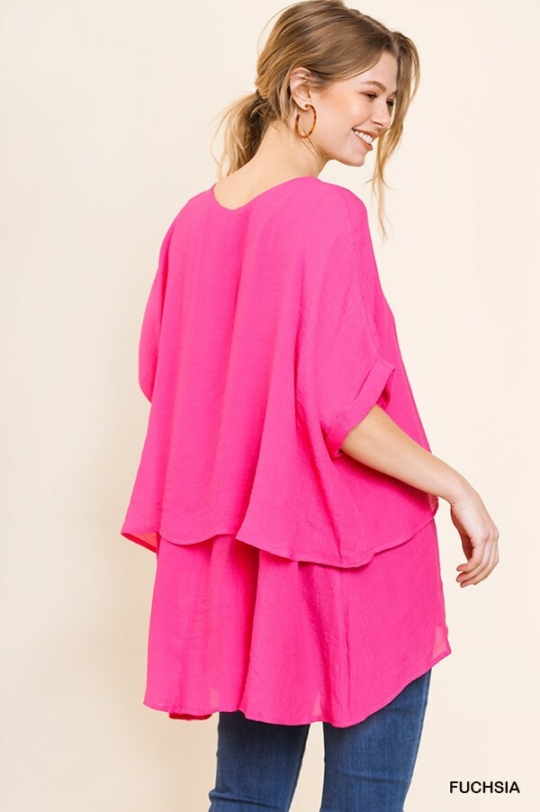 Umgee Plus Solid Overlayer Oversized Tunic Top XL 1XL 2Xl